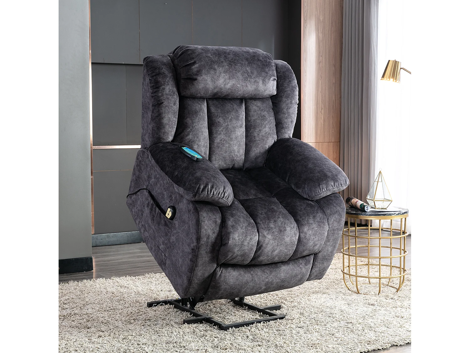 Fauteuil massant - Fauteuil électrique inclinable - Fonction chauffage et vibration - Velours - Gris