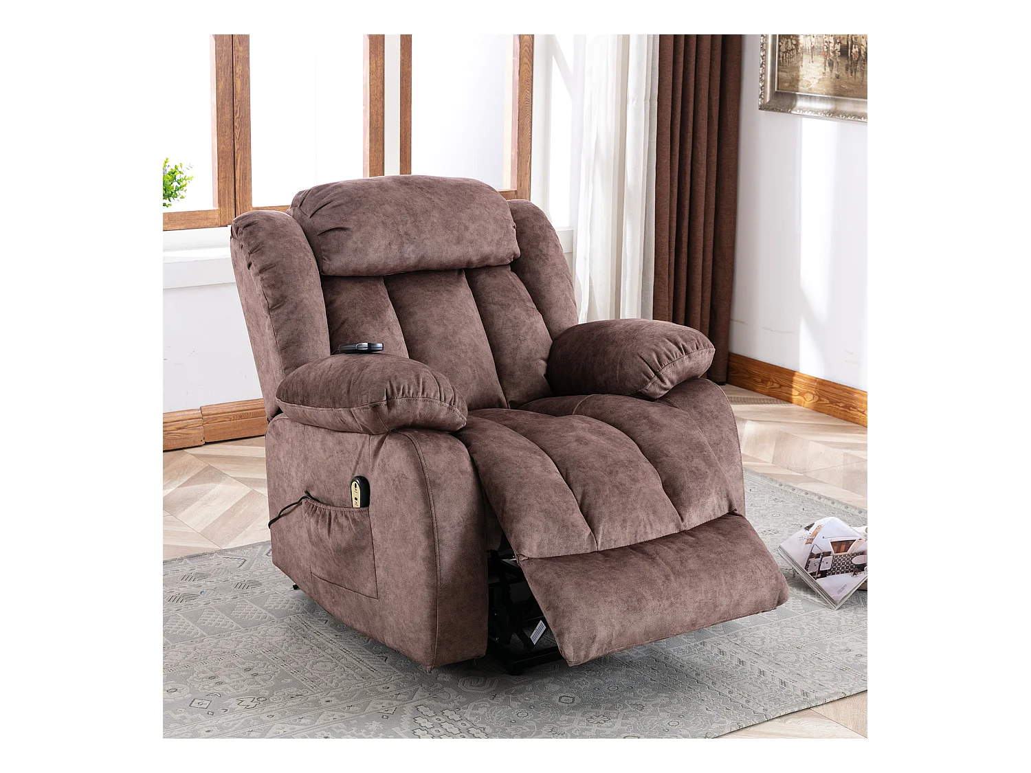 Massagesessel – Elektrischer Liegesessel – Heiz- und Vibrationsfunktion – Samt – Braun