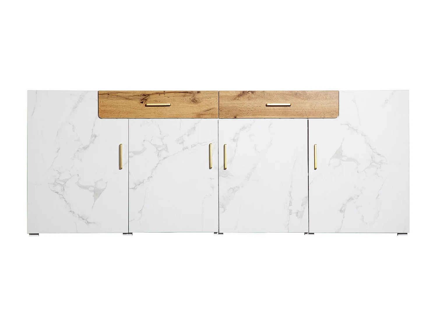 Dressoir met 4 deuren en 2 laden - Spaanplaat - voor woonkamer en eetkamer - Wit en naturel