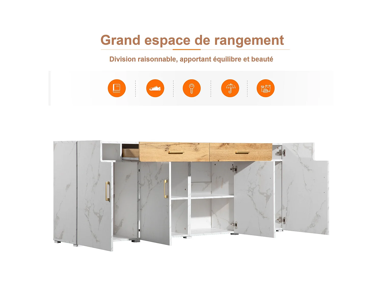 Komoda z 4 drzwiami i 2 szufladami - Płyta wiórowa - do salonu i jadalni - Biały i naturalny