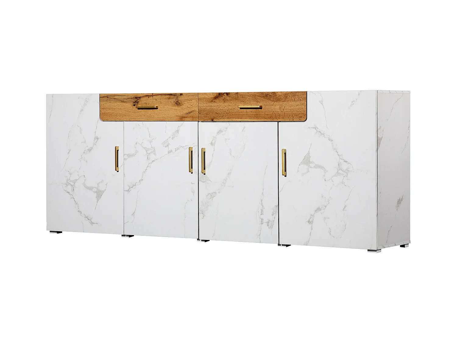 Komoda z 4 drzwiami i 2 szufladami - Płyta wiórowa - do salonu i jadalni - Biały i naturalny