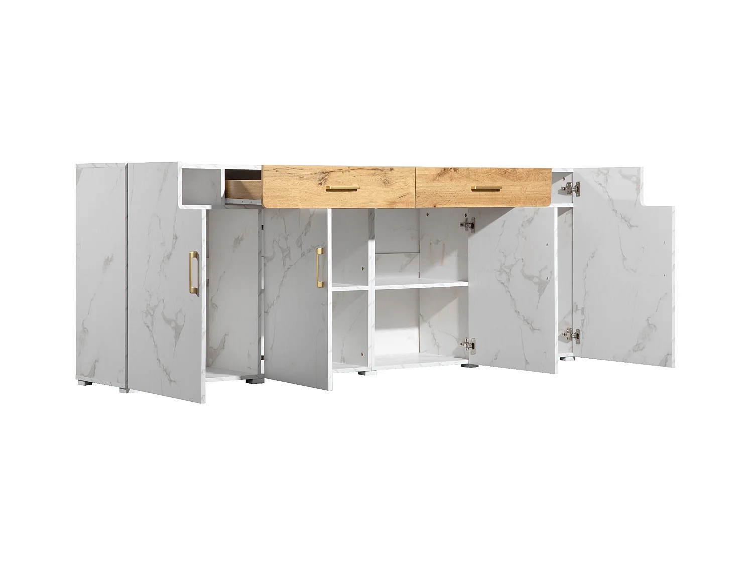 Komoda z 4 drzwiami i 2 szufladami - Płyta wiórowa - do salonu i jadalni - Biały i naturalny