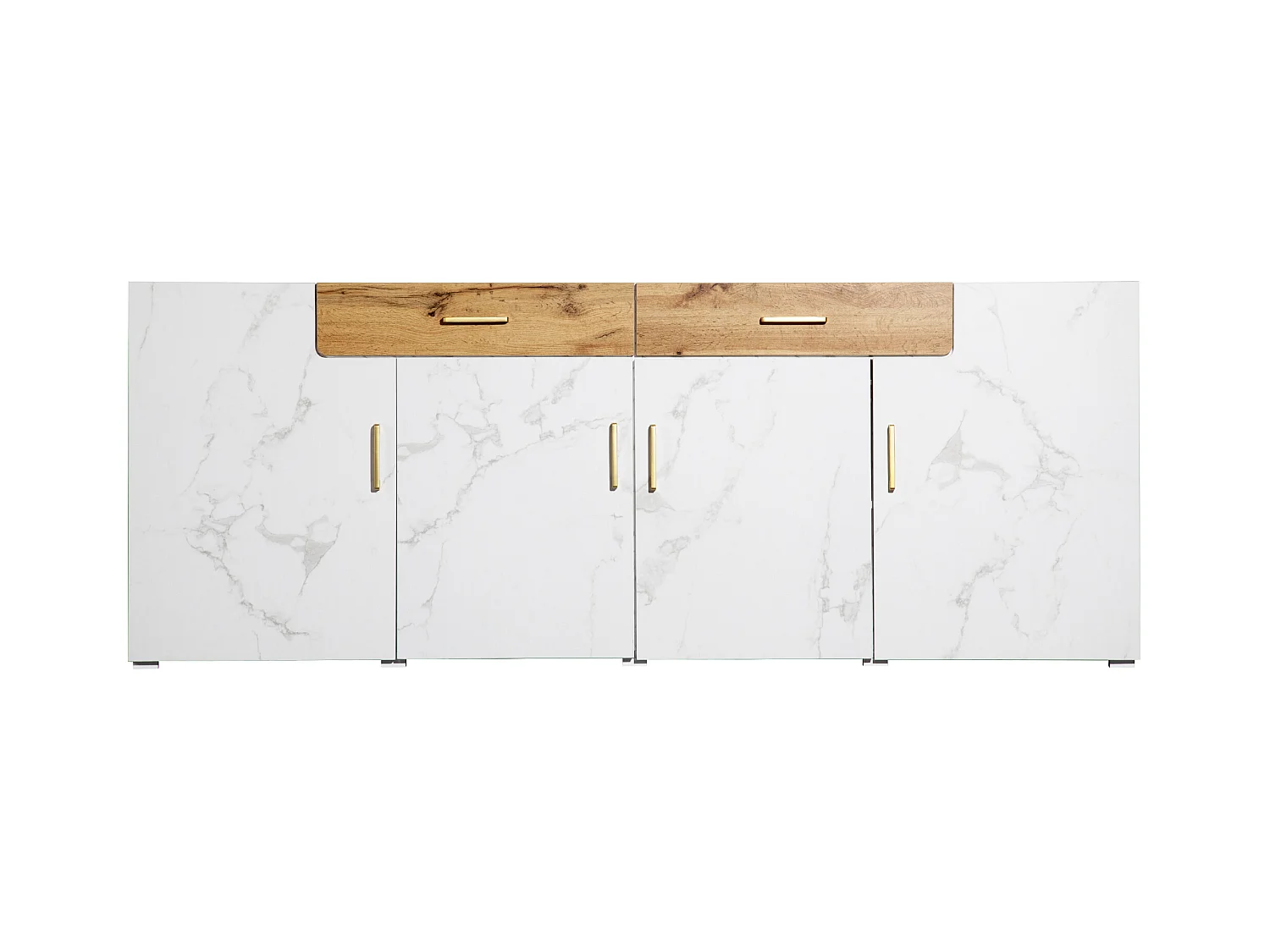 Komoda z 4 drzwiami i 2 szufladami - Płyta wiórowa - do salonu i jadalni - Biały i naturalny