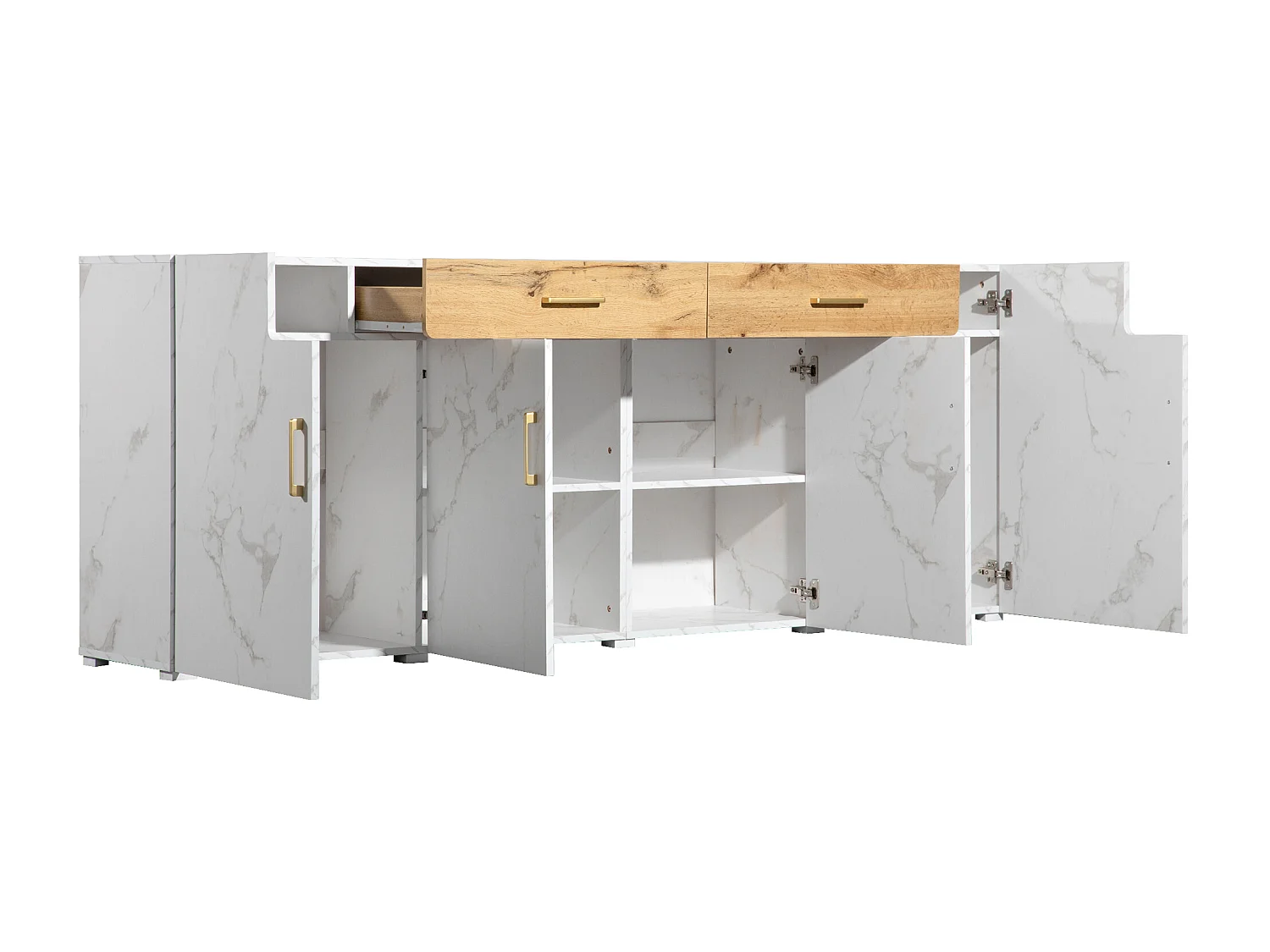 Buffet avec 4 portes et 2 tiroirs - Panneaux de particules - pour salon et salle à manger - Blanc et naturel