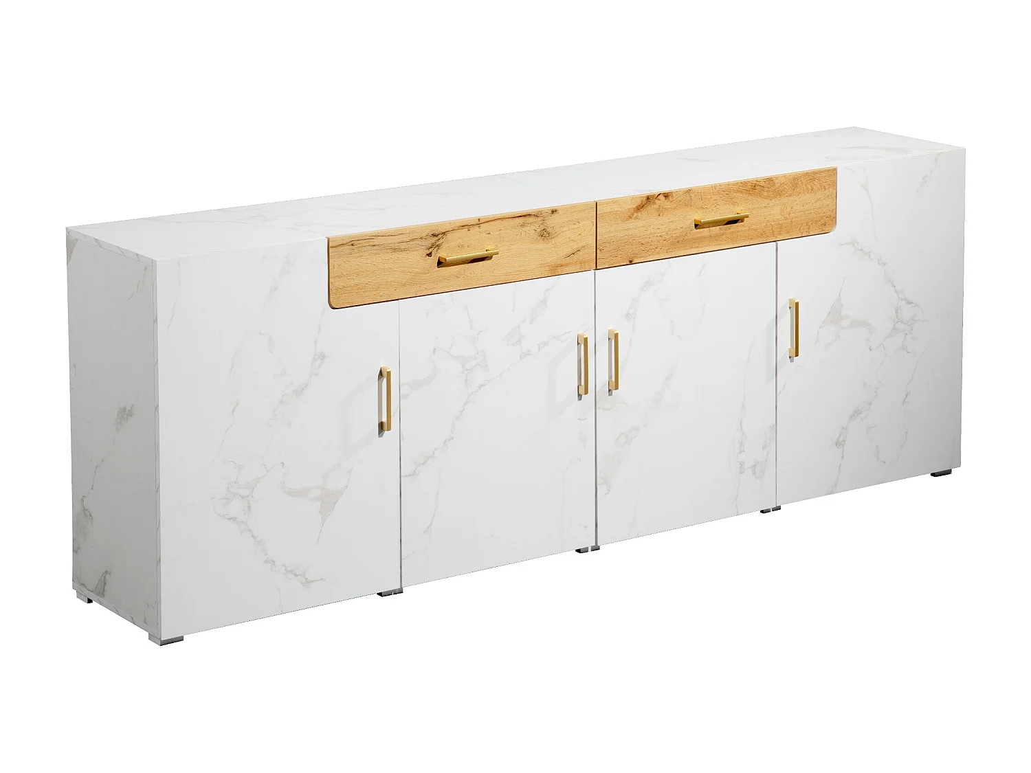 Buffet avec 4 portes et 2 tiroirs - Panneaux de particules - pour salon et salle à manger - Blanc et naturel