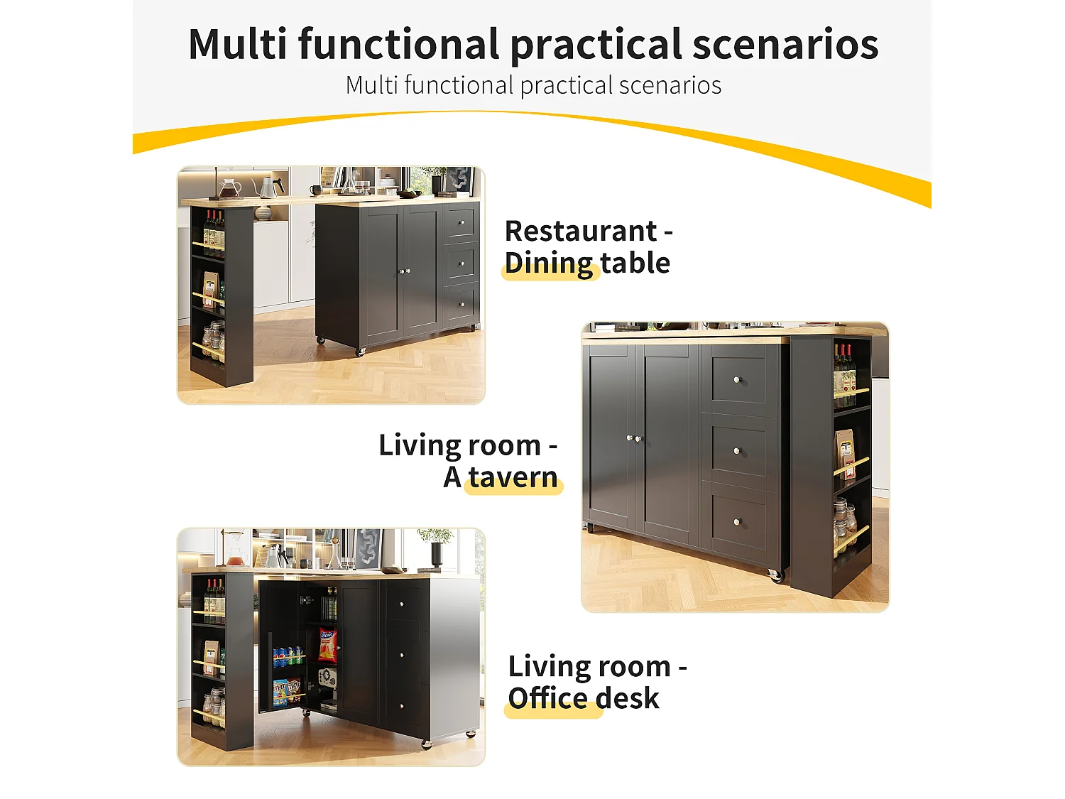 Buffet bas avec 3 portes 3 tiroirs - meuble de salon moderne - LEDs - panneaux de particules - naturel