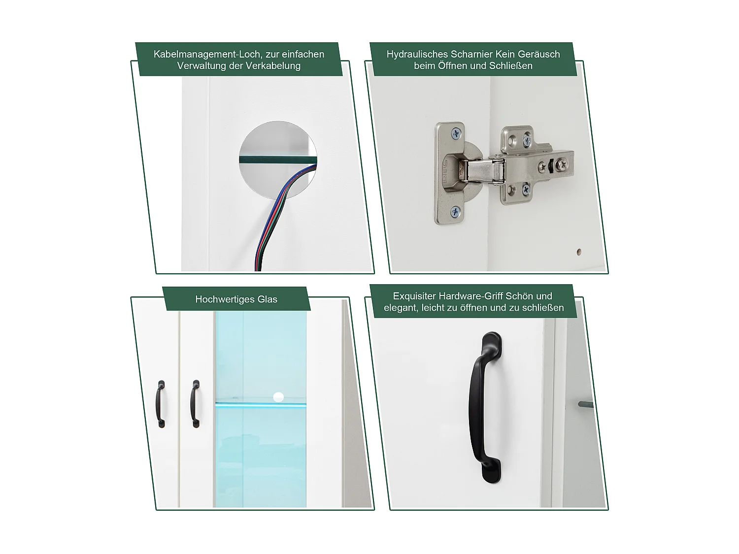 Modernes hohes Sideboard mit 2 Türen und 2 Schubladen – LEDs – Glas und Spanplatte – Weiß