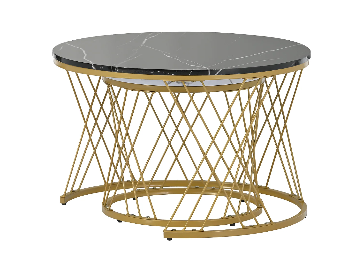 Zusammensetzbare Couchtische aus Holz – Furnier mit weißem Marmormuster und goldenem Metall – MDF – für das Wohnzimmer – Schwarz und Weiß