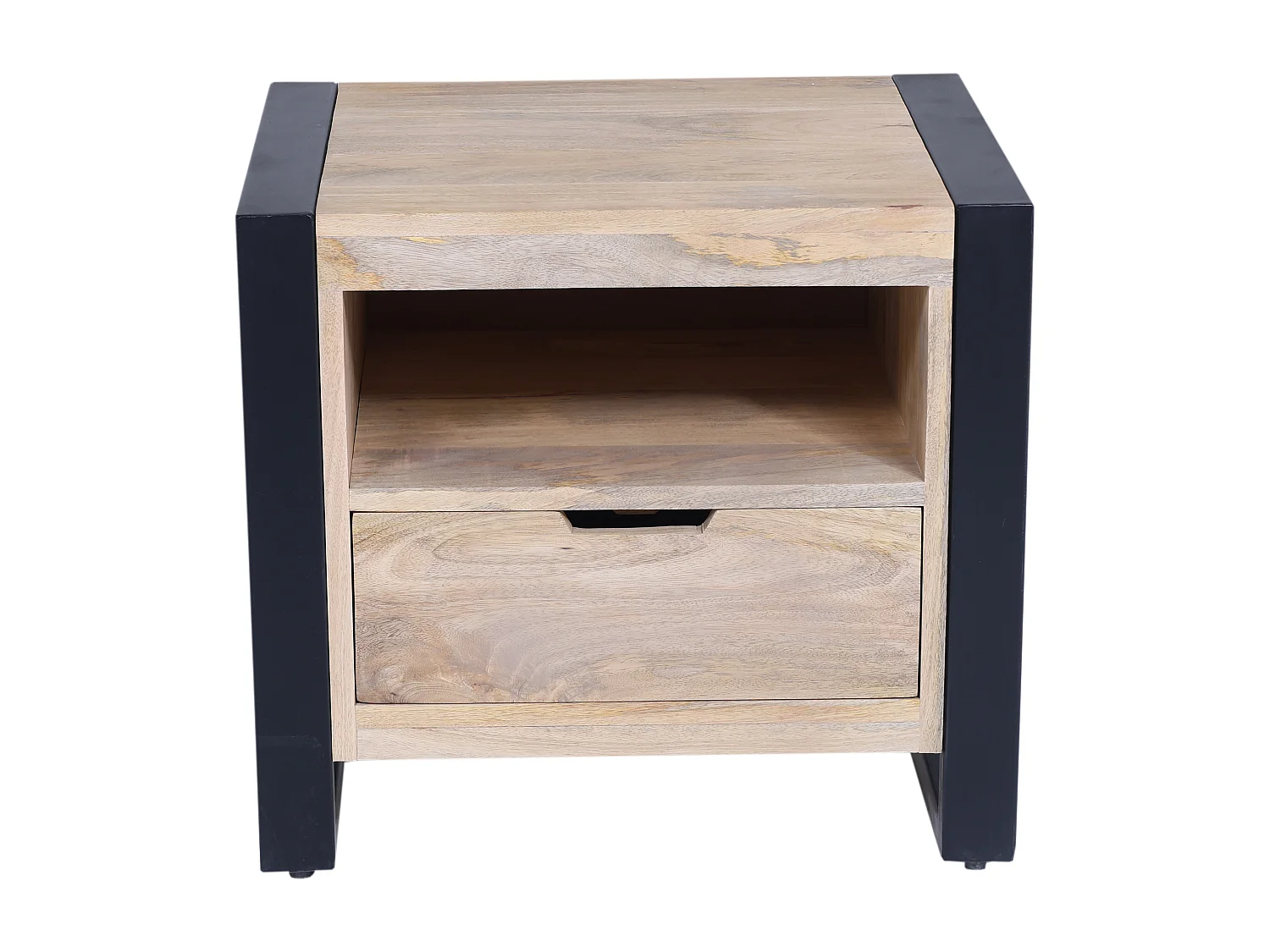 Table de chevet avec 1 tiroir et 1 niche - Bois de manguier et métal - Coloris : Naturel et noir - HARLEM II