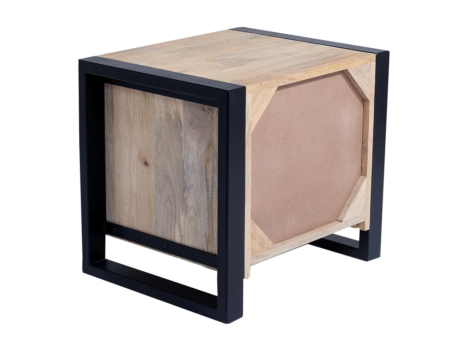 Table de chevet avec 1 tiroir et 1 niche - Bois de manguier et métal - Coloris : Naturel et noir - HARLEM II