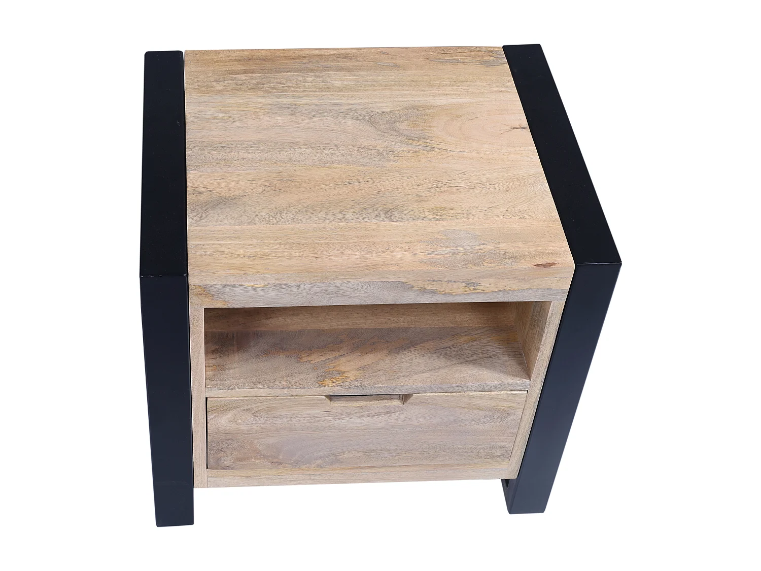 Table de chevet avec 1 tiroir et 1 niche - Bois de manguier et métal - Coloris : Naturel et noir - HARLEM II