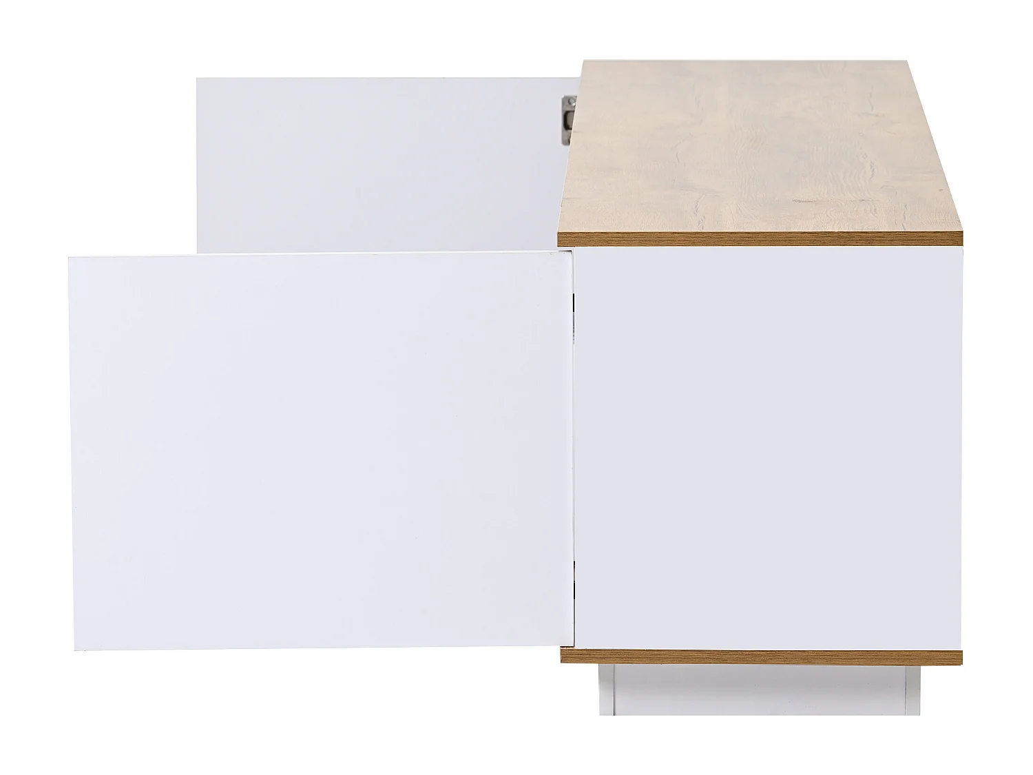 Meuble TV en bois avec 2 portes, 2 tiroirs et 2 niches jusqu'à 80 pouces - LEDs - pour salon - blanc et chêne