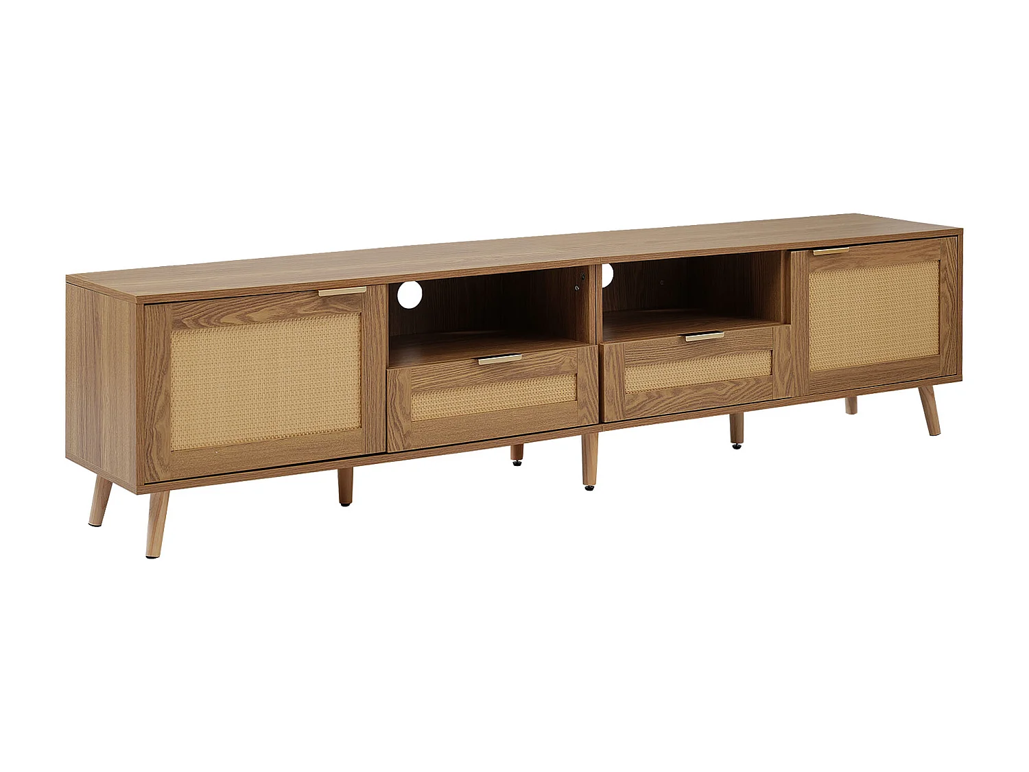 TV-meubel met 2 deuren, 2 laden en 2 nissen - massief hout - natuurlijke kleur - 200 x 37 x 49 cm