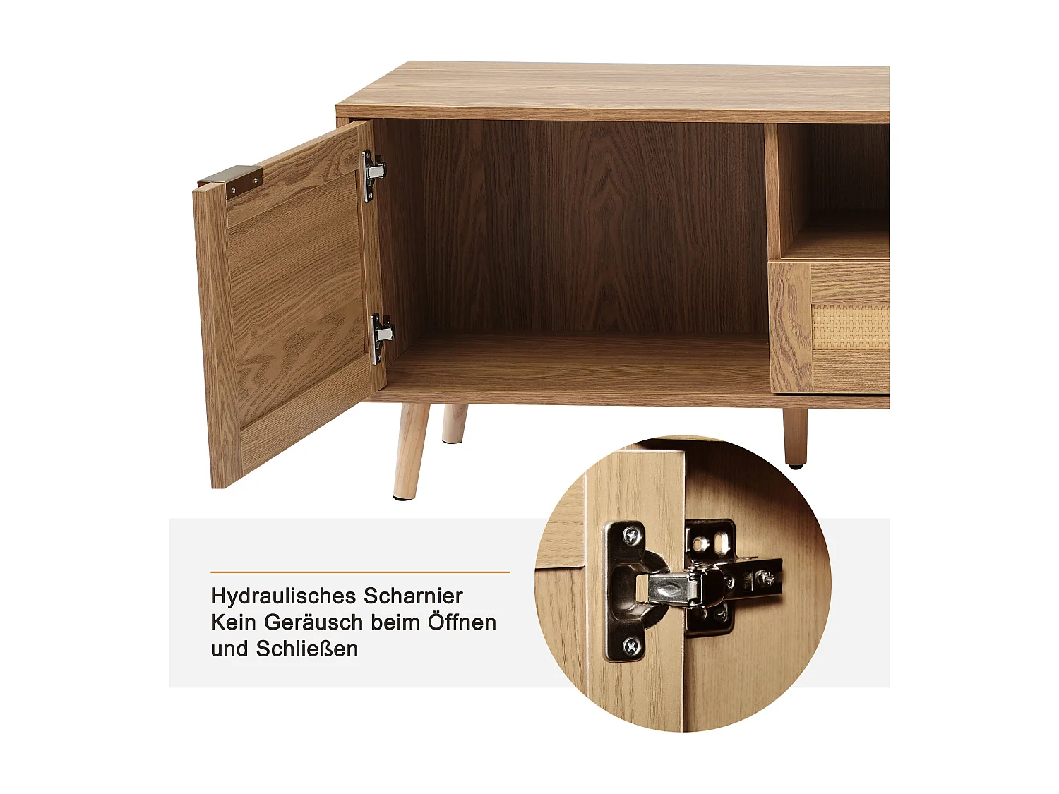 Szafka RTV z 2 drzwiami, 2 szufladami i 2 wnękami - lite drewno - kolor naturalny - 200 x 37 x 49 cm