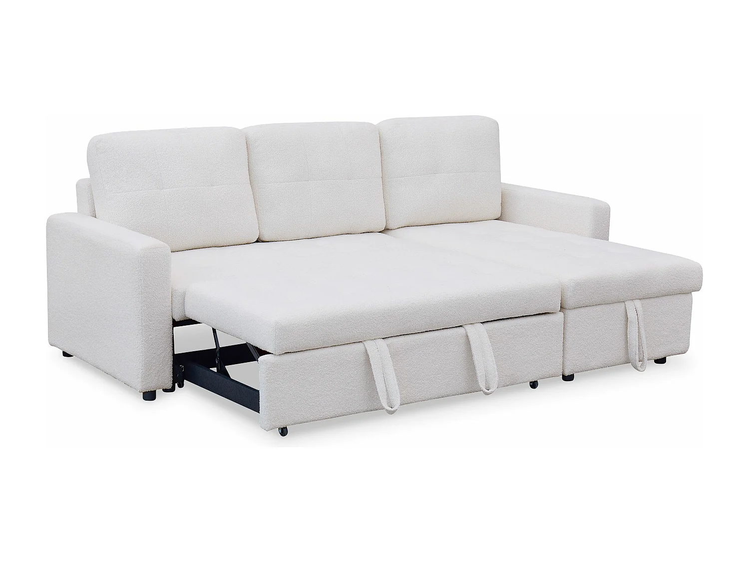 Canapé d'angle convertible Toledo Tissu Bouclette Crème