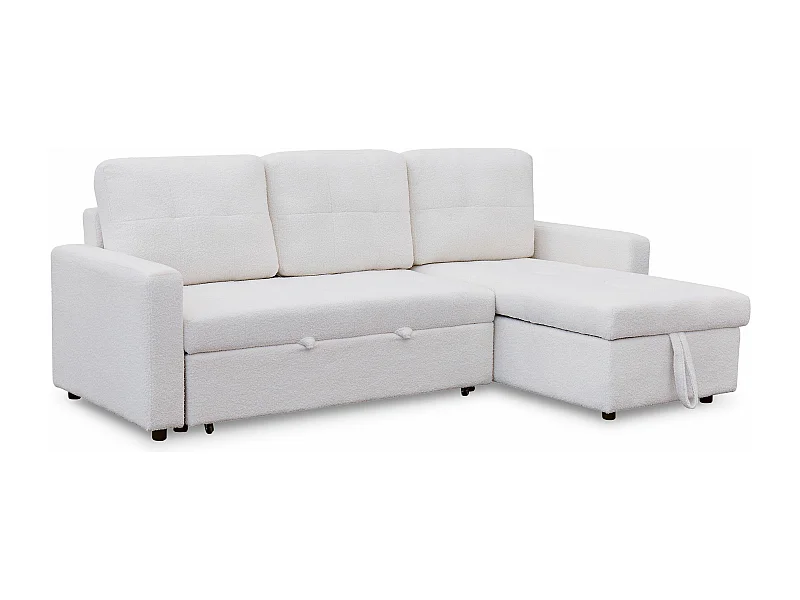 Canapé d'angle convertible Toledo Tissu Bouclette Crème