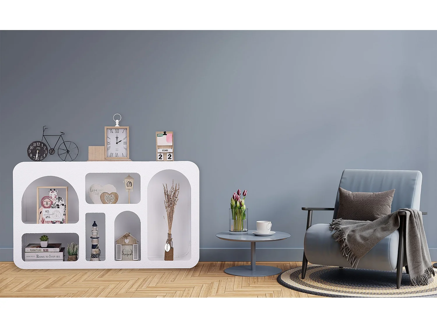 Buffet Navalor L130cm design arches style troglodyte Blanc