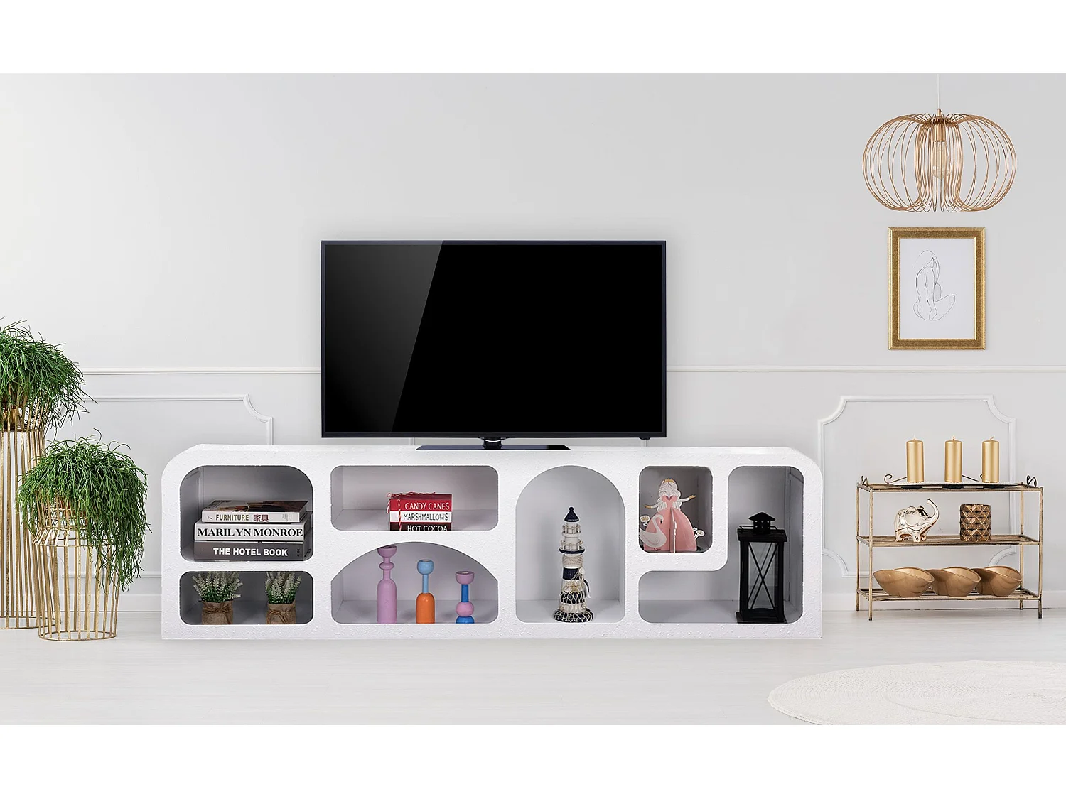 Credenza bassa Navalor L160cm design archi stile troglodita Bianco