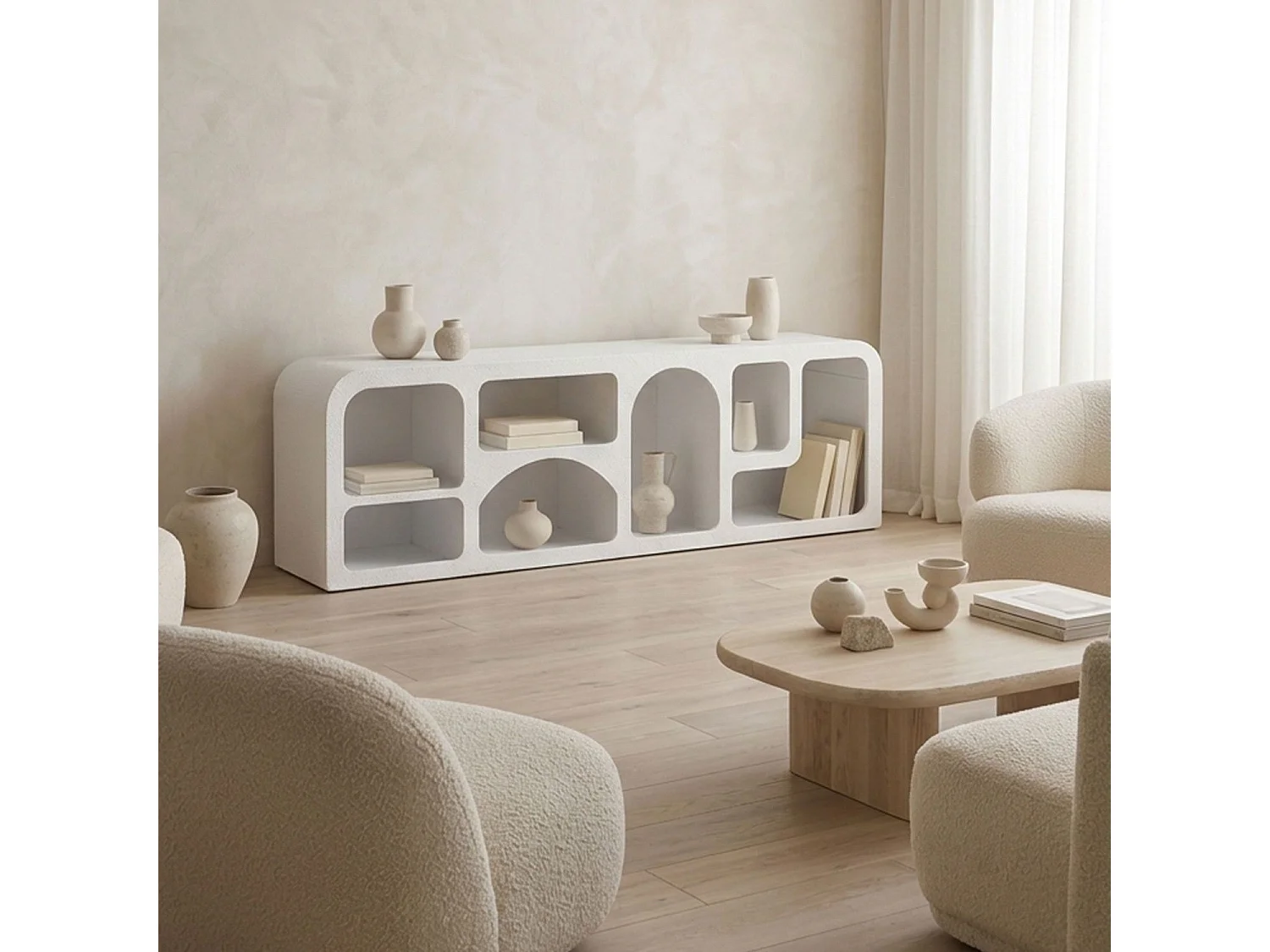 Buffet bas Navalor L160cm design arches style troglodyte Blanc
