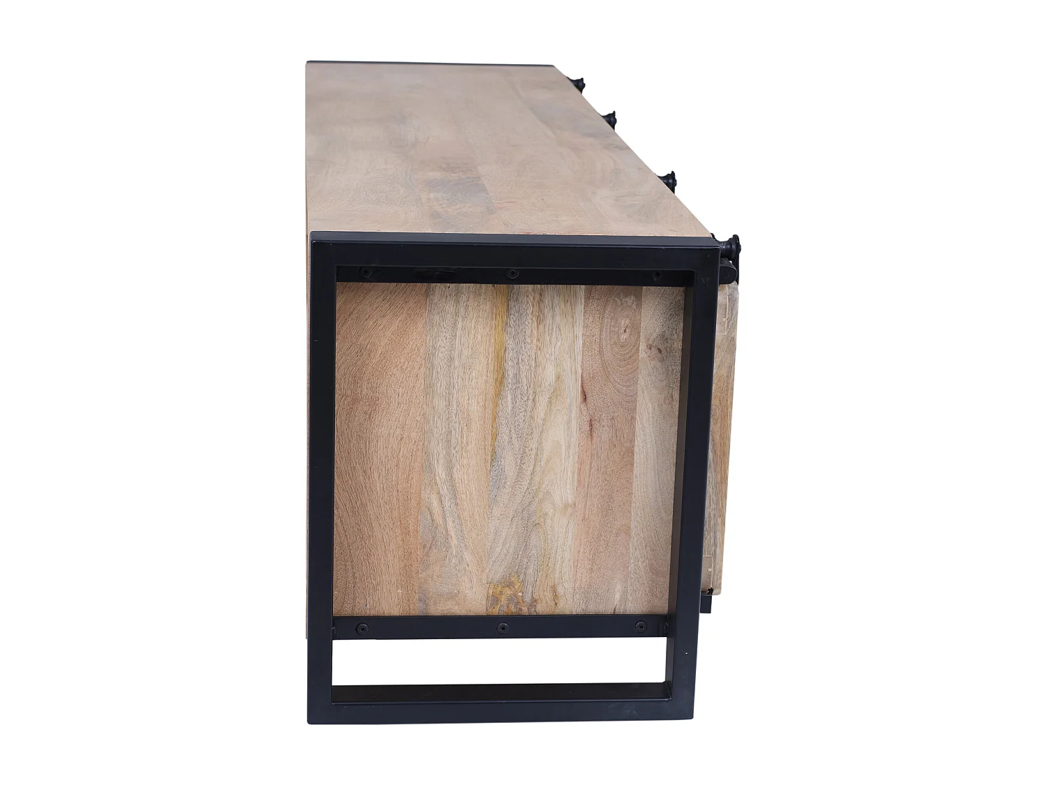 Meuble TV avec 2 portes, 1 tiroir et 1 niche en bois de manguier et métal - Naturel et noir - HARLEM II