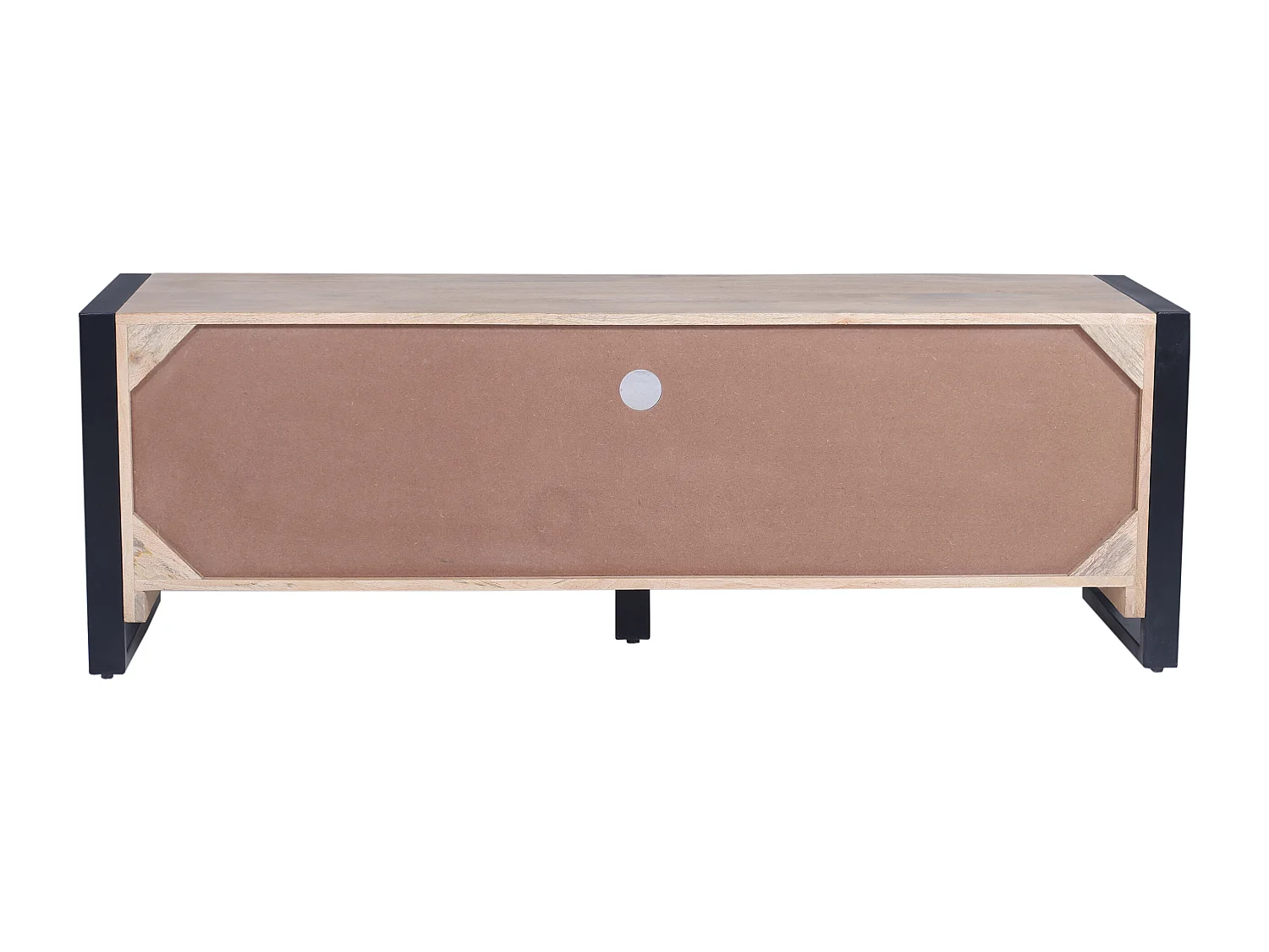 Meuble TV avec 2 portes, 1 tiroir et 1 niche en bois de manguier et métal - Naturel et noir - HARLEM II