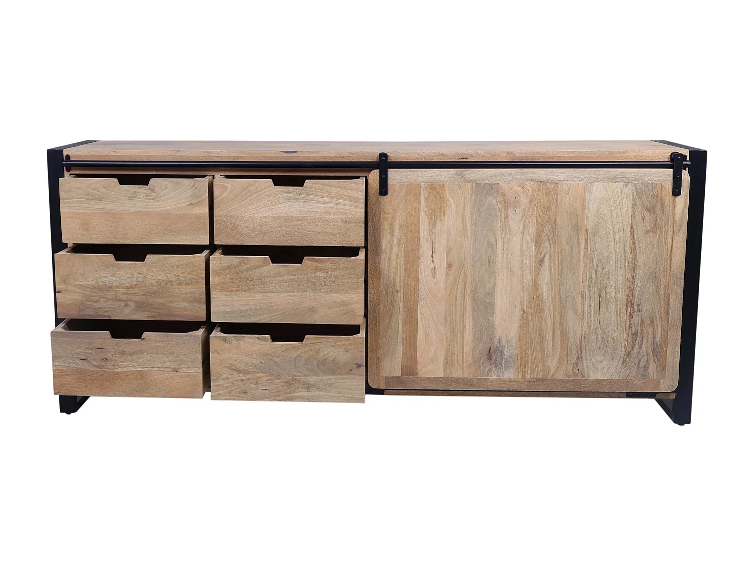 Credenza con 1 anta e 6 cassetti in Legno di mango e Metallo Naturale e Nero  - HARLEM II