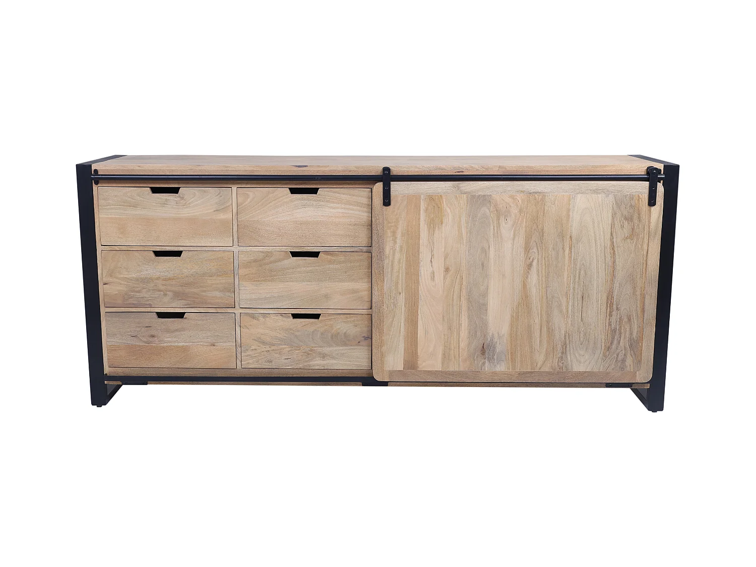 Credenza con 1 anta e 6 cassetti in Legno di mango e Metallo Naturale e Nero  - HARLEM II