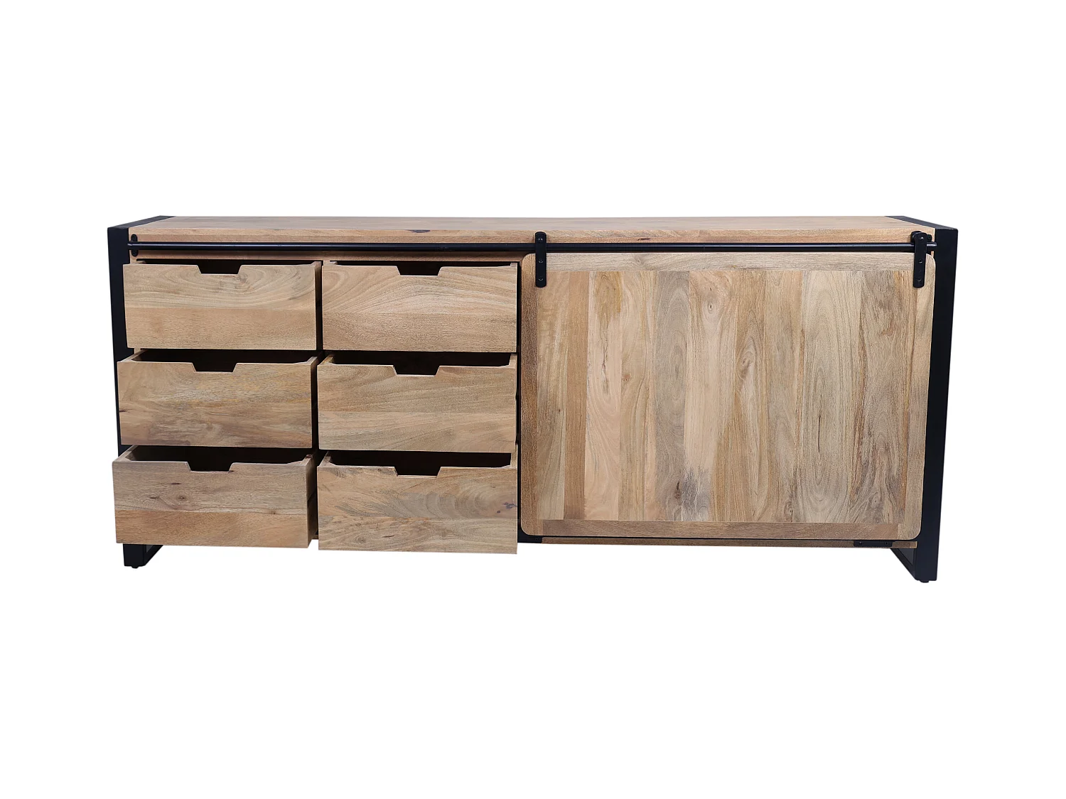 Credenza con 1 anta e 6 cassetti in Legno di mango e Metallo Naturale e Nero  - HARLEM II
