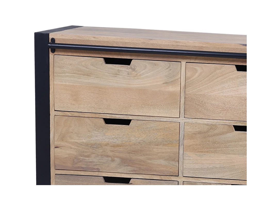 Credenza con 1 anta e 6 cassetti in Legno di mango e Metallo Naturale e Nero  - HARLEM II
