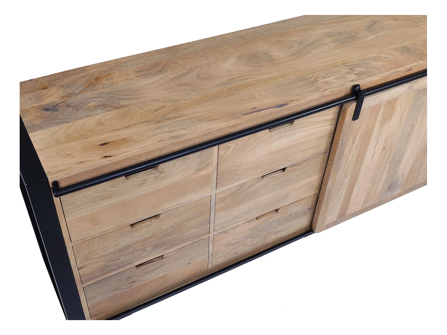 Credenza con 1 anta e 6 cassetti in Legno di mango e Metallo Naturale e Nero  - HARLEM II