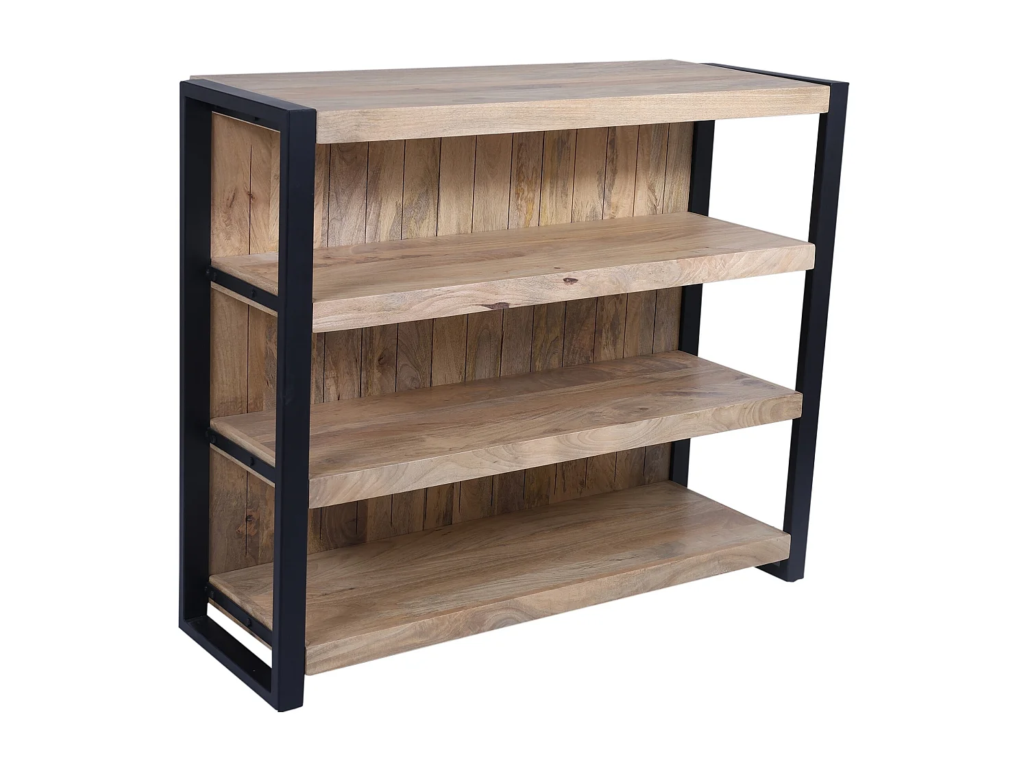 Meuble de bar avec 3 étagères en bois de manguier et métal - Naturel et noir - HARLEM II