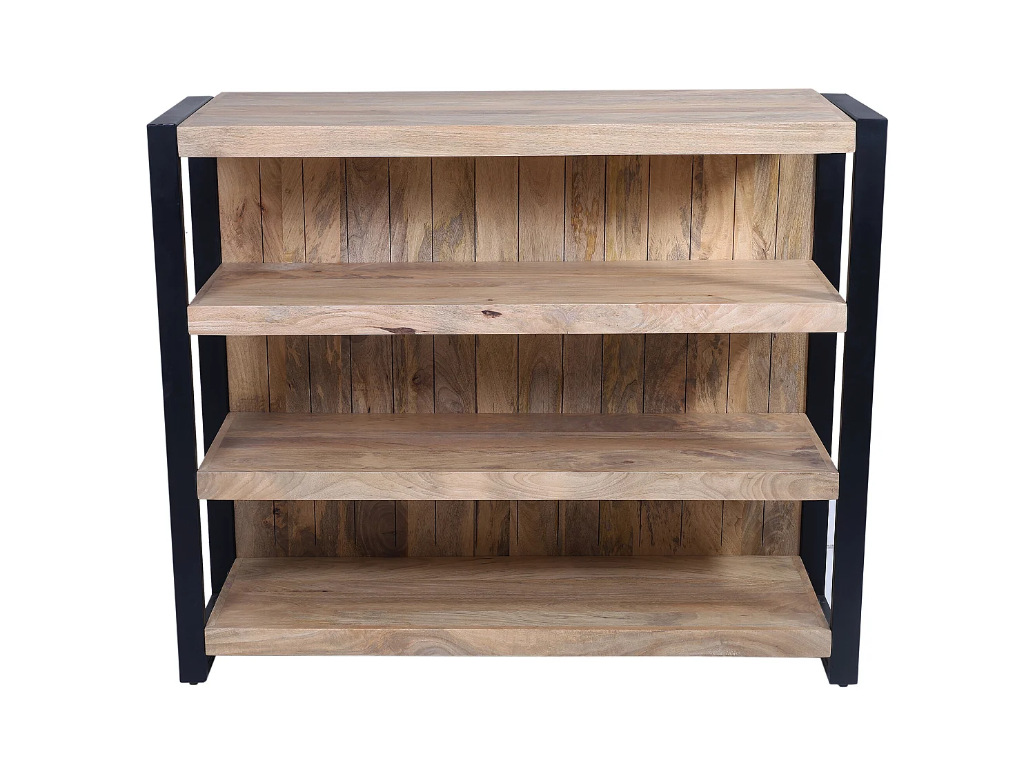 Meuble de bar avec 3 étagères en bois de manguier et métal - Naturel et noir - HARLEM II