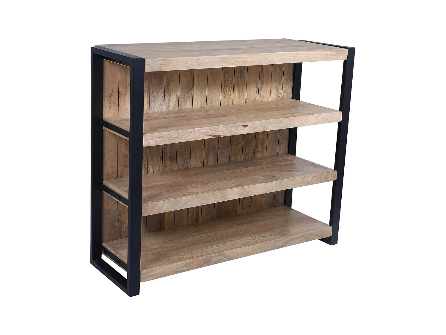 Meuble de bar avec 3 étagères en bois de manguier et métal - Naturel et noir - HARLEM II