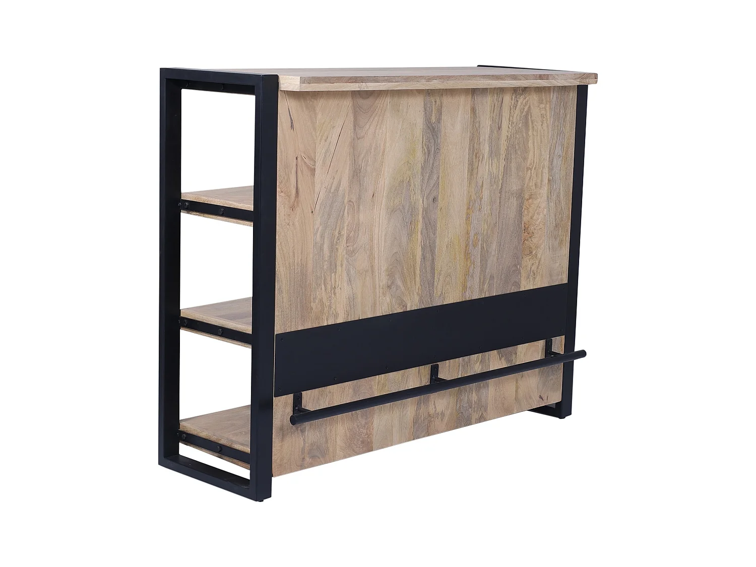 Meuble de bar avec 3 étagères en bois de manguier et métal - Naturel et noir - HARLEM II