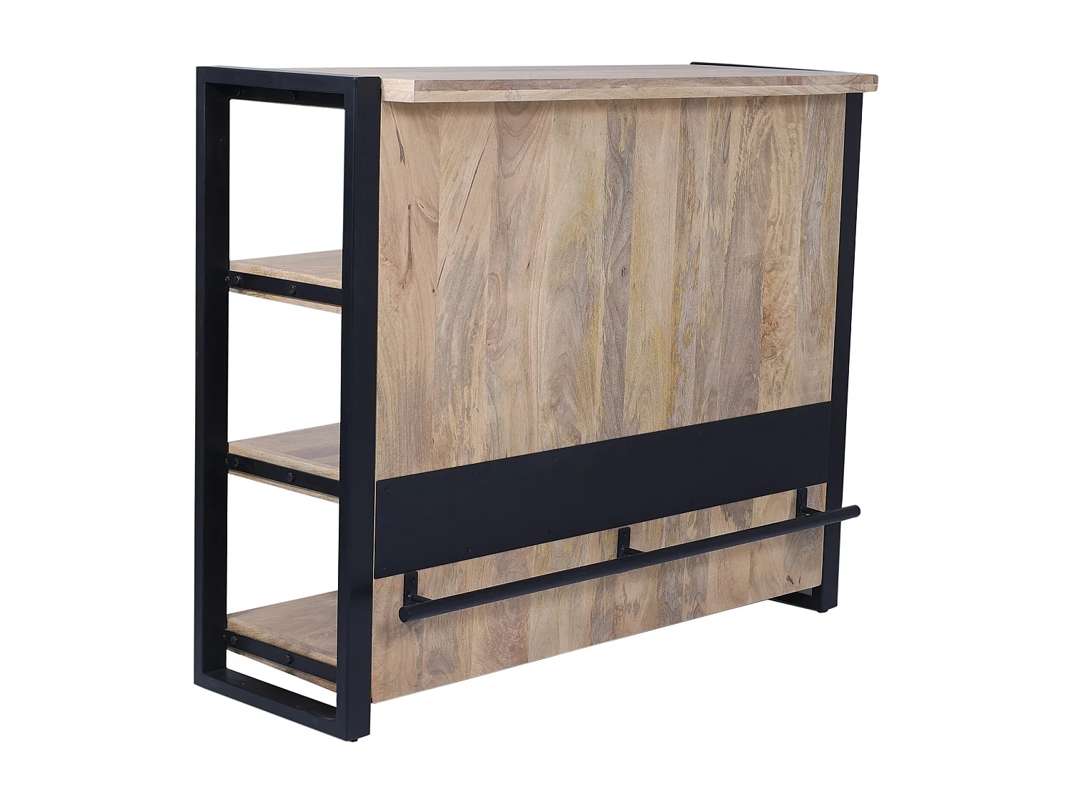 Meuble de bar avec 3 étagères en bois de manguier et métal - Naturel et noir - HARLEM II