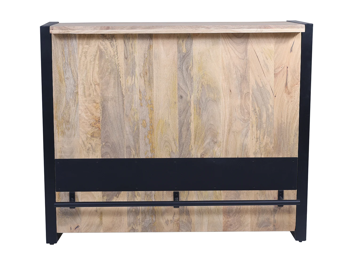 Meuble de bar avec 3 étagères en bois de manguier et métal - Naturel et noir - HARLEM II