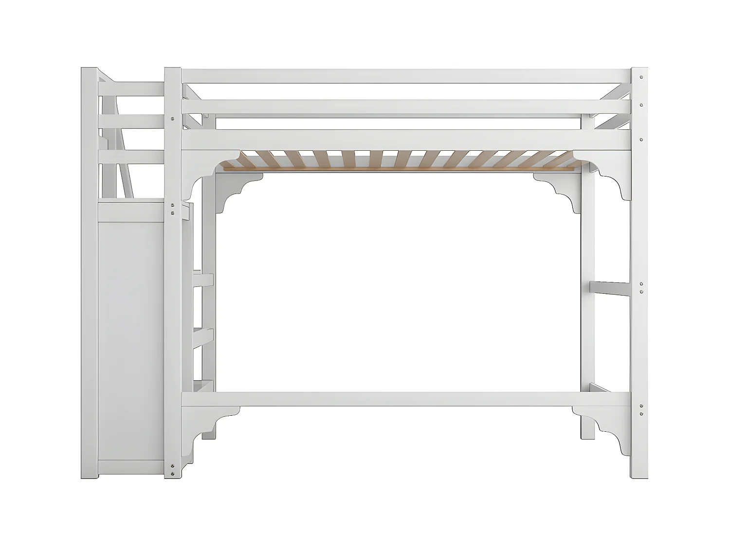 Lit mezzanine 140x200cm en bois - avec penderie et sommier à lattes - Blanc