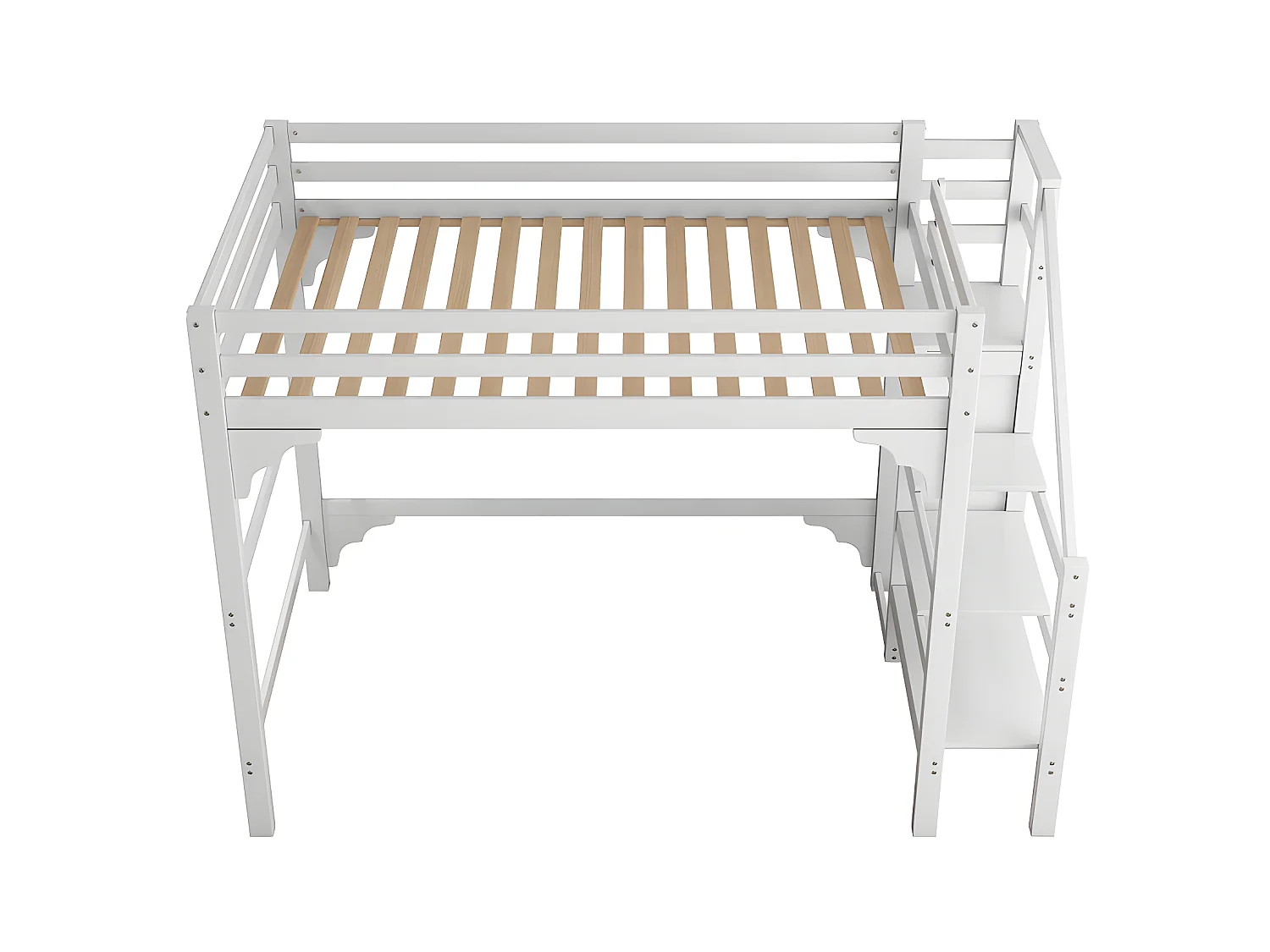 Lit mezzanine 140x200cm en bois - avec penderie et sommier à lattes - Blanc