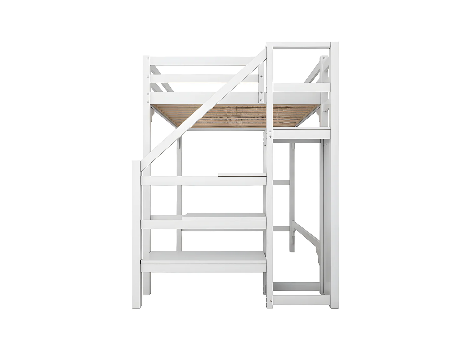 Lit mezzanine 140x200cm en bois - avec penderie et sommier à lattes - Blanc