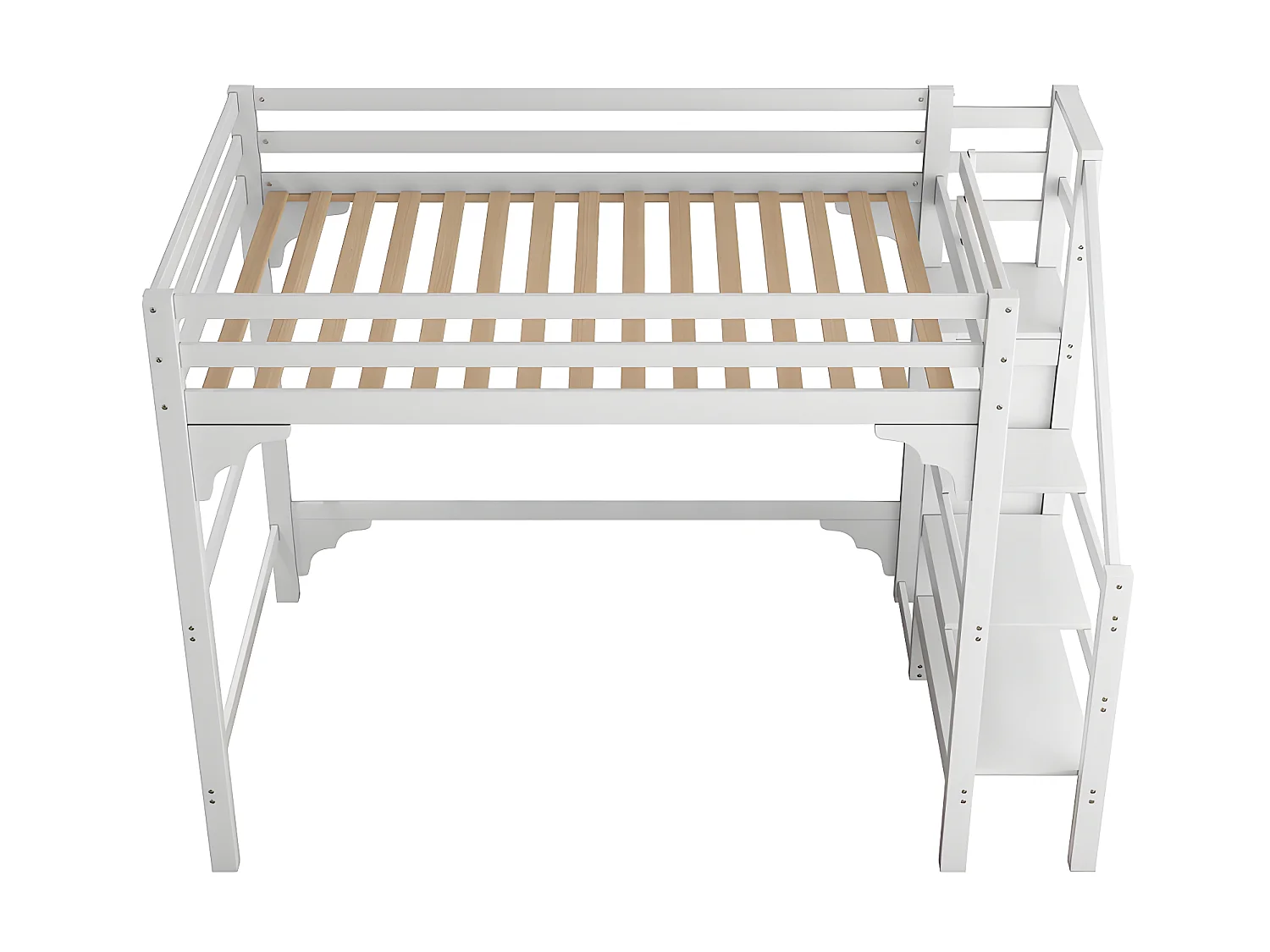 Letto soppalco in legno 140x200cm - con armadio e rete a doghe - Bianco