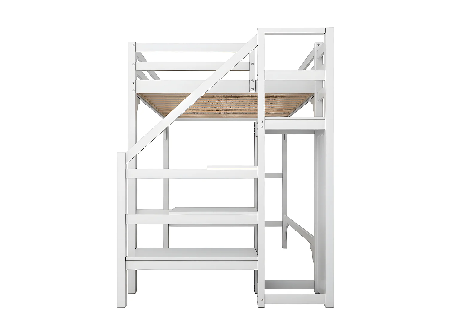 Letto soppalco in legno 140x200cm - con armadio e rete a doghe - Bianco