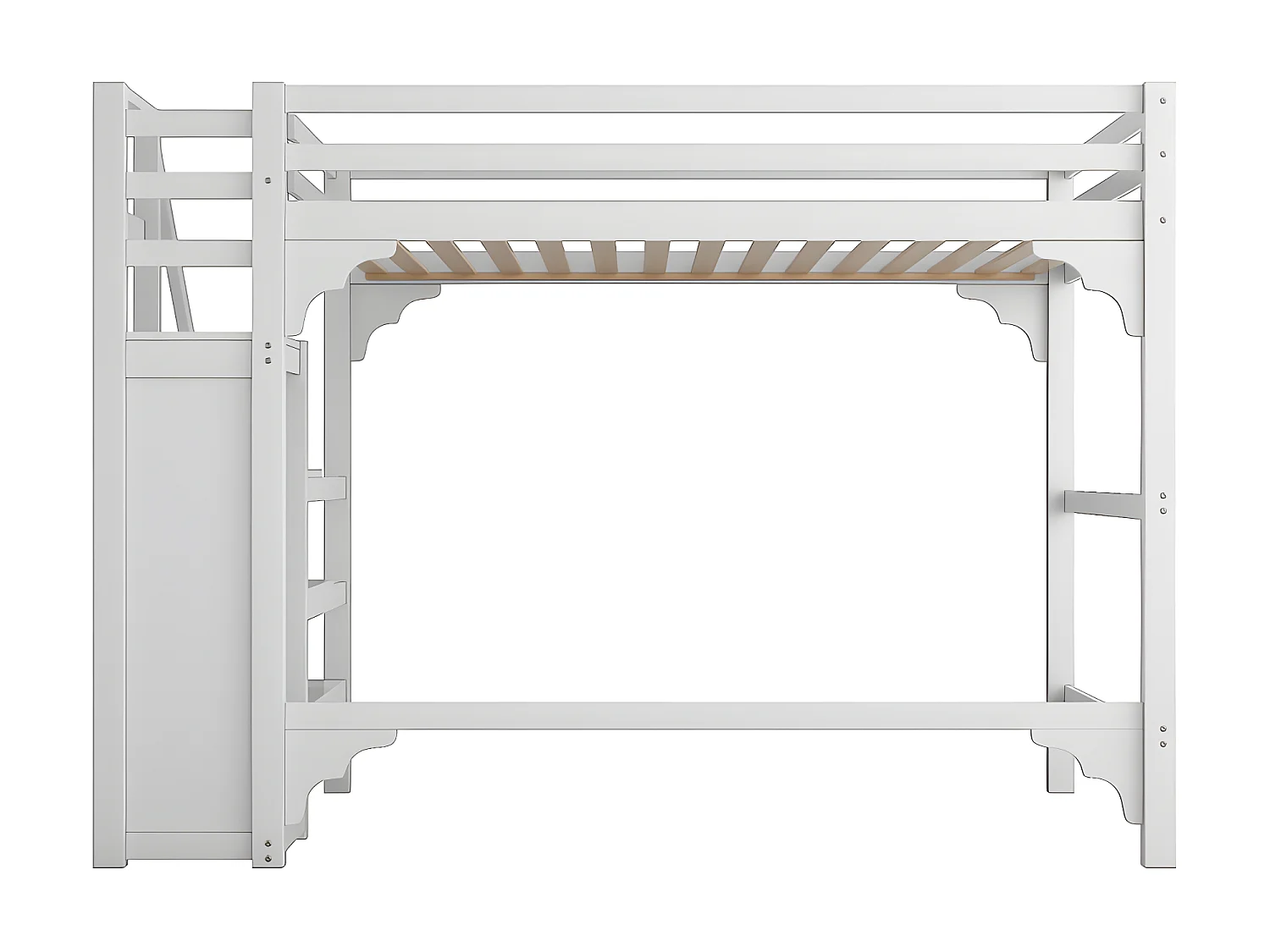 Letto soppalco in legno 140x200cm - con armadio e rete a doghe - Bianco