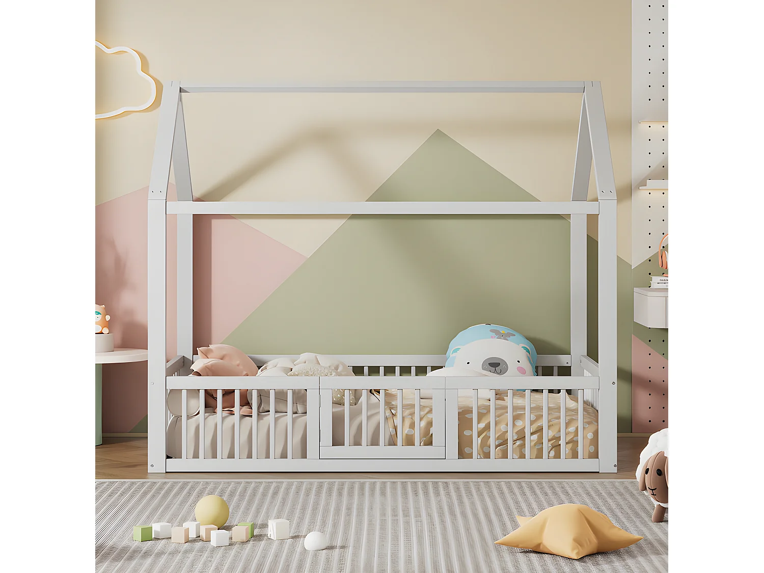 Lit cabane pour enfant - 90x200cm - en bois massif - Blanc