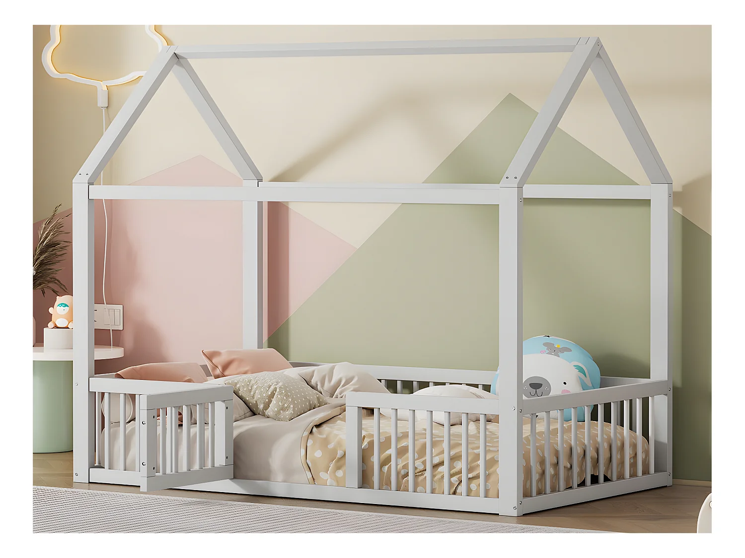 Lit cabane pour enfant - 90x200cm - en bois massif - Blanc