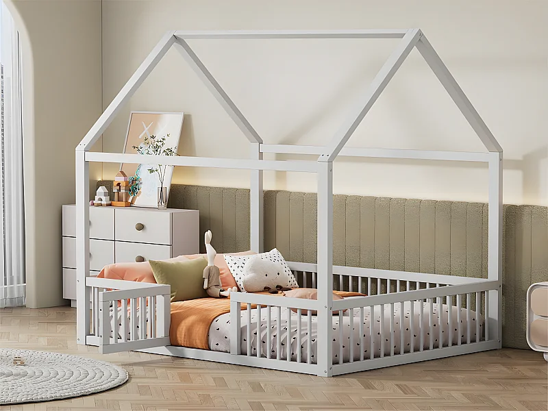 Cama cabina para niños - 140x200cm - madera maciza - Blanco