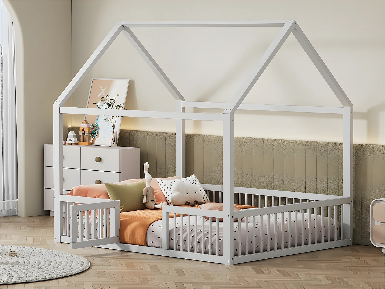 Cama cabina para niños - 140x200cm - madera maciza - Blanco