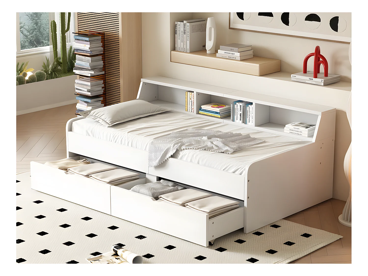 Dormeuse - Divano letto 90x200 cm con 2 cassetti - Bianco