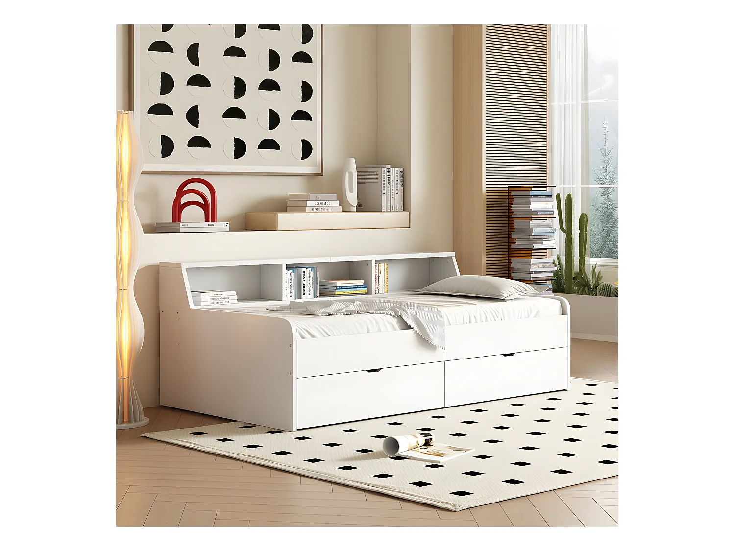 Dagbed - slaapbank 90x200cm met 2 laden - Wit