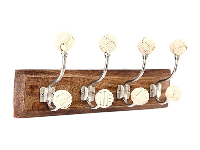 Patère 4 crochets en bois de manguier Tressage Modèle 2