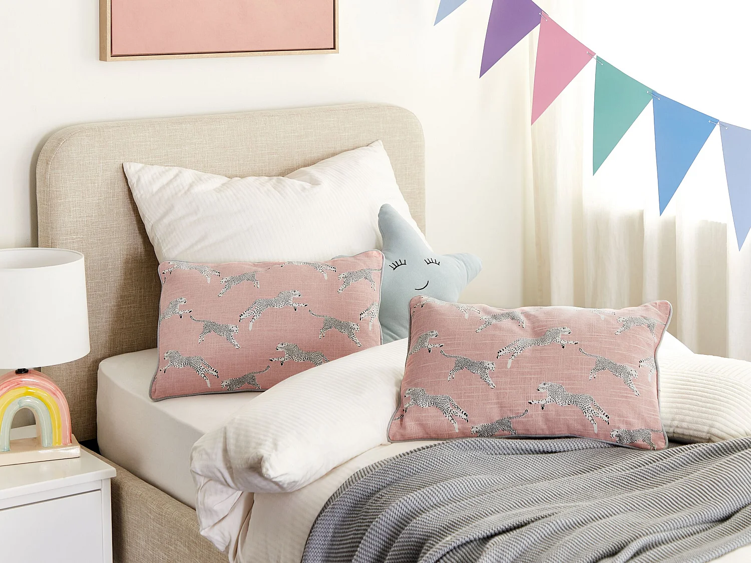 Lot de 2 coussins décoratifs ARALES Coton 30 x 50 cm Rose pastel Motif animal